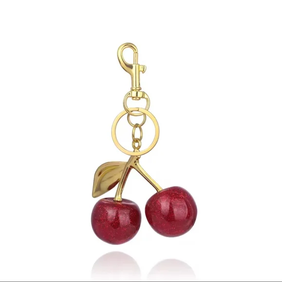 Cherry Bag Charm/ Keychain with Gold Accents - Picture 1 of 2